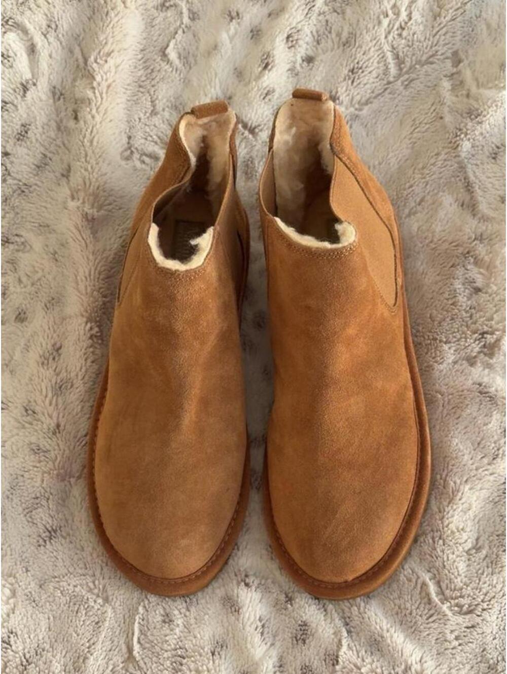 warm tan suede ankle boots with a cozy casual vibe